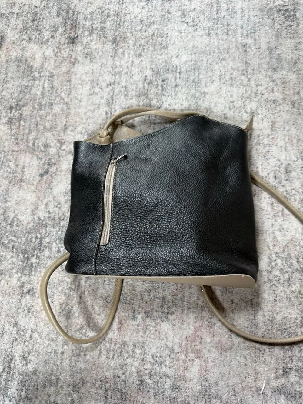 Borse In Pelle Made in Italy Leather Convertible Backpack Shoulder Bag Black